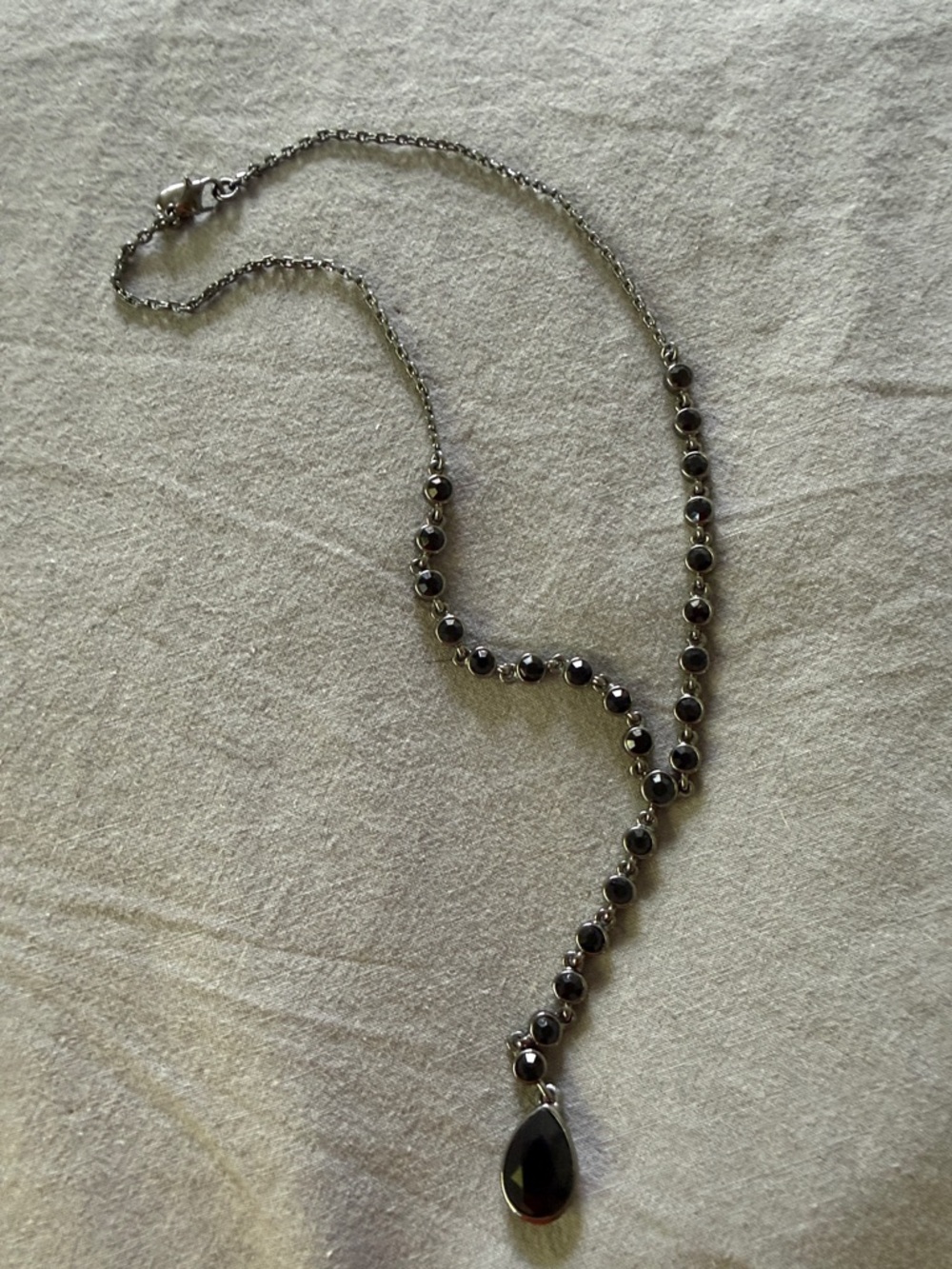 Carolee Sterling Silver Hematite Teardrop Y Necklace - Black